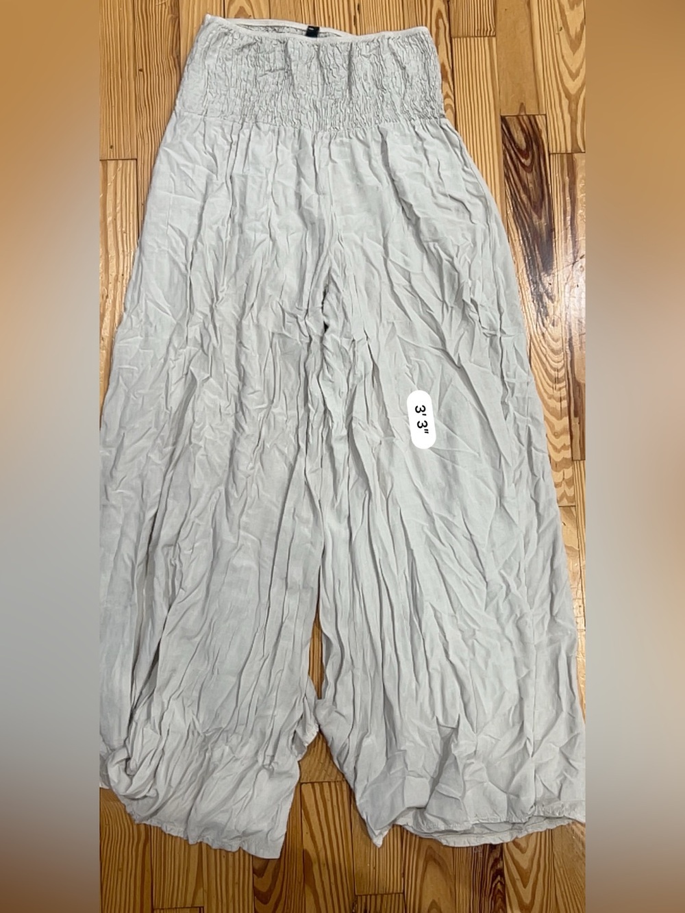 Lightweight Wide-Leg Smocked Waist Pants - light grey/tanish - Picture 4 of 5